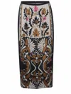 Pinko Long Skirt With Floral Print In Viscose In Beige