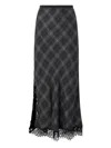 Pinko Lace-trimmed Checked Midi Skirt In Black