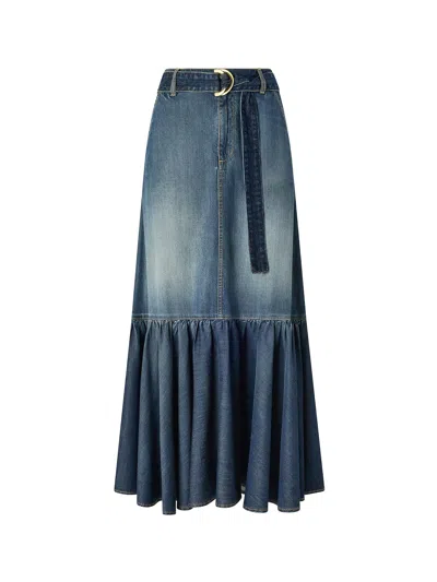 Pinko Belted Waist Mini Skirt Contrast Stitching In Blue