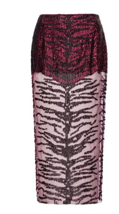 Pinko Sequin-embellished Midi Skirt In Bordeaux/nero
