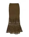 Pinko Long Skirt Made Of Viscose Blend With Patterned Crochet Effect In Brown