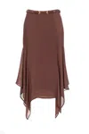 Pinko Asymmetrical Midi Skirt In Chestnut In Brown