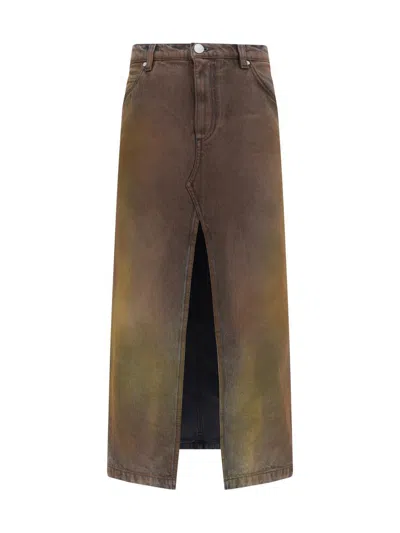 Pinko Ritmo Denim Midi Skirt In Brown