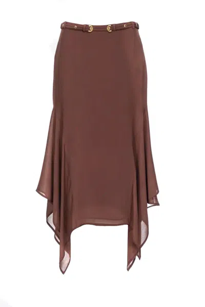 Pinko Asymmetrical Midi Skirt In Chestnut In Brown