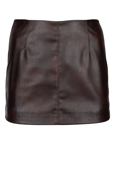 Pinko Mini-jupe Effet Cuir Marron In Brown
