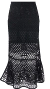 Pinko Black Long Skirt With Perforated Design And Floral Motif In Viscose Blend Woman In Black