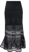 Pinko Black Long Skirt With Perforated Design And Floral Motif In Viscose Blend Woman In Black