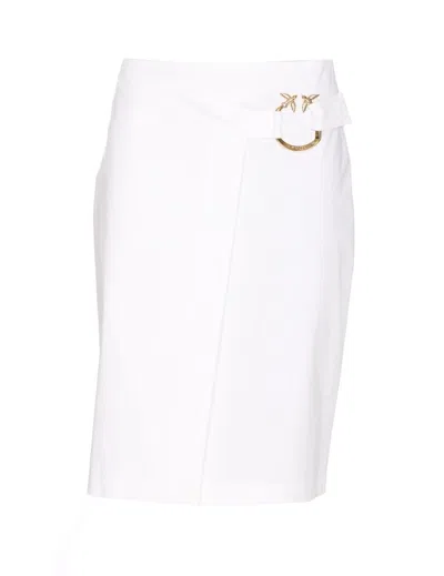 Pinko Piercing Buckle Longuette Skirt In White