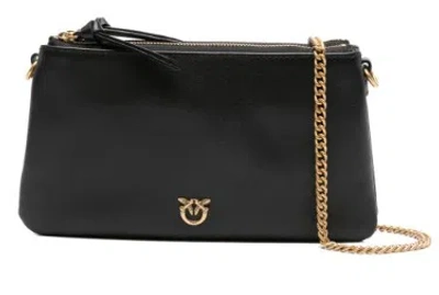 Pinko Sleek Black Bag With Gold Chain Strap And Minimalist Design