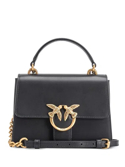 Pinko Sleek Black Cow Leather Tote Bag With Elegant Clasp