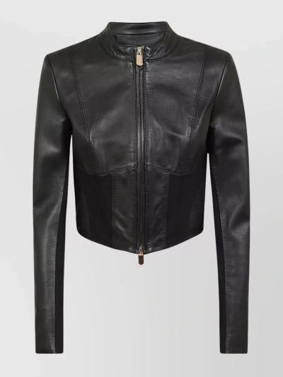 Pinko Zip-up Mock Neck Cropped Jacket In Black