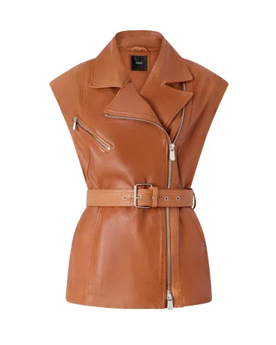 Pinko Sleeveless Belted Moto Mini Dress In Brown
