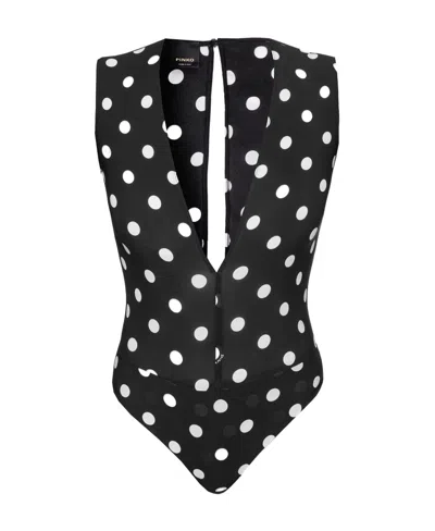 Pinko Sleeveless Bold Polka Dot-print Bodysuit In Black