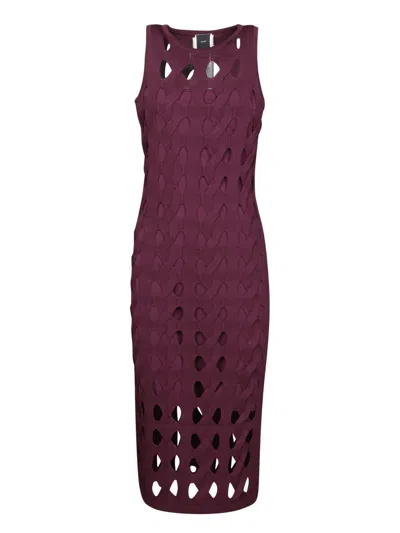 Pinko Braids And Openwork Bordeaux Dress In Red