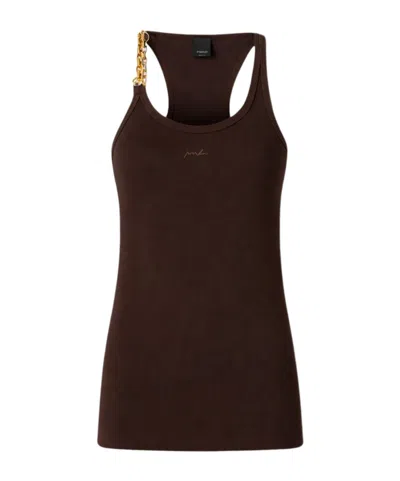 Pinko Sleeveless Chain-strap Tank Top In Brown