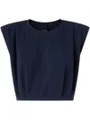 Pinko Sleeveless Crop Top In 100% Cotton In Blue