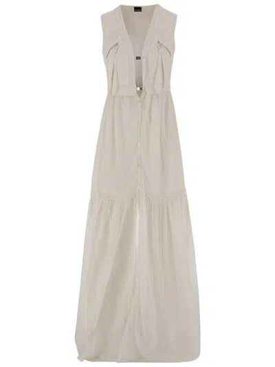 Pinko Sleeveless Cotton Dress With Flounced Skirt And Buckle Closure In Gray