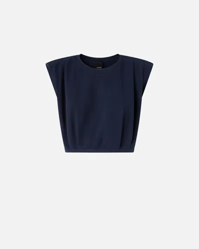 Pinko Sleeveless Crop Top In 100% Cotton In Bleu Abysse