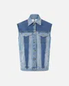 Pinko Sleeveless Denim Jacket With Mini Studs In Mid Wash