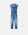 Pinko Denim Jumpsuit With Belt Loops And Pockets In Mid Wash