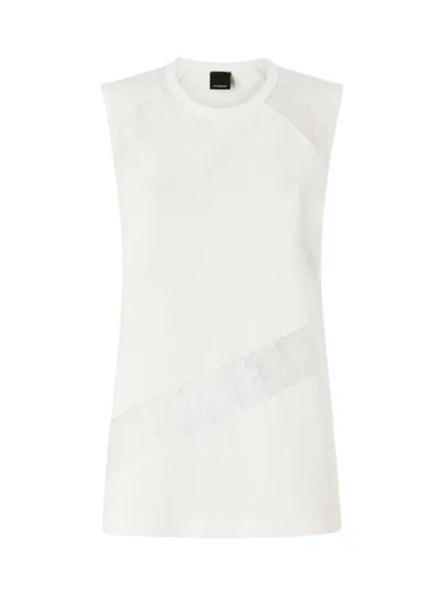 Pinko Sleeveless Diagonal Lace Insert Tank Top In White