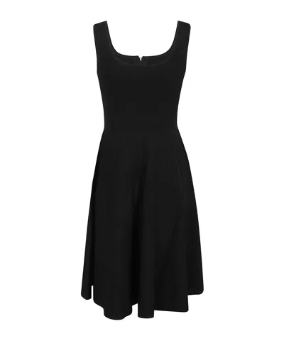 Pinko Viscose Point Dress Flared Skirt Scoop Neckline In Black