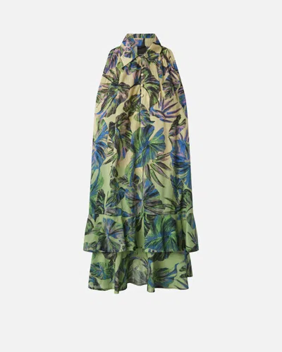 PINKO SLEEVELESS GRADIENT POLO DRESS WITH LEAF MOTIF