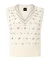 Pinko White Rhinestone Knitted Vest In White