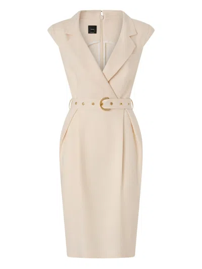 Pinko Amadine Dress Belted Waist Sleeveless V Neckline In Multi