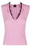 Pinko Sleeveless Ribbed Viscose Blend Sweater With Lace Trim