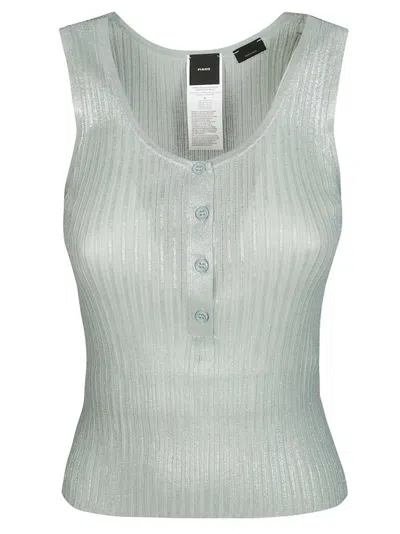 Pinko Sleeveless Ribbed Lurex Top In Verde