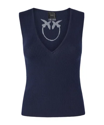 Pinko Sleeveless Ribbed Silk-blend Top In Black