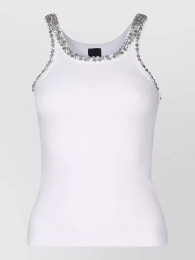 Pinko Sleeveless Ribbed Top Embellished Neckline In White