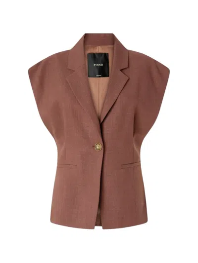 Pinko Sleeveless Rustic-effect Jacket In Brown