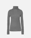 Pinko High-neck Ribbed Cashmere-blend Sweater With Lurex Cuffs In Grigio/bianco
