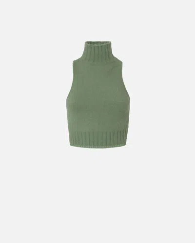 Pinko Sleeveless Soft Knit Crop Top In Jade Green
