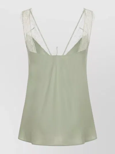Pinko Sleeveless Top V Neckline Lace Trim In Green