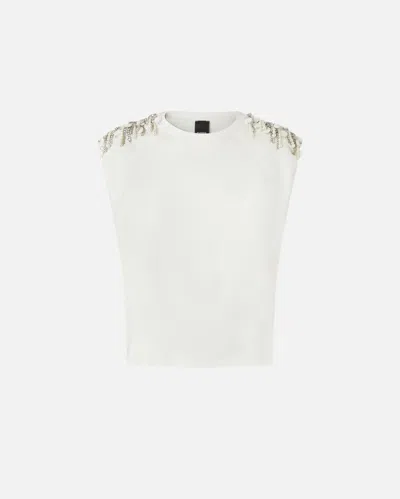 Pinko Embellished-shoulder T-shirt In White