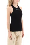 Pinko Crewneck Logo Ribbed Sleeveless Top In Black