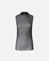 Pinko Sleeveless Tulle Top With Rhinestones In Black