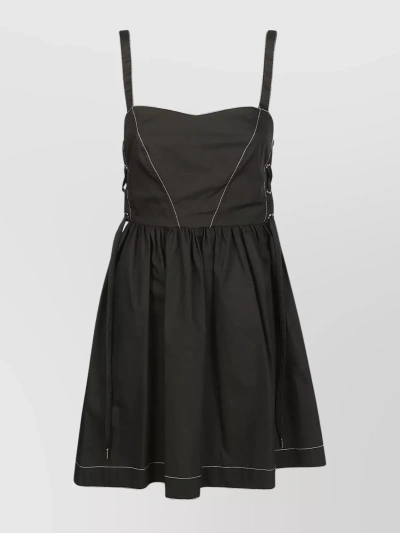 Pinko Sleeveless Waist Gathered Dress With Lace-up Detail In Neutral