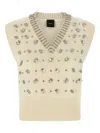 Pinko Fitted Sleeveless Top With Rhinestone Embellishments In Neutral