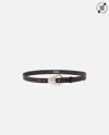 Pinko Brown Geometric Buckle Belt In Dark Brown-brushed Silver