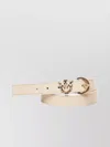Pinko Slim Crescent Leather Belt With Metallic Accents In Brown