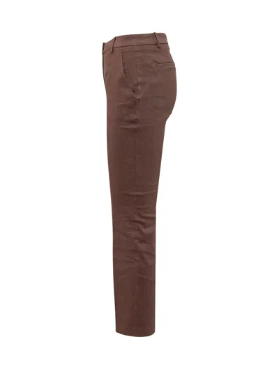 Pinko Slim Fit Linen Trousers In Marrone Terra