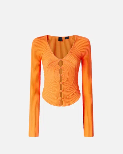 Pinko Slim-fit Ribbed Cardigan With Sunny Design