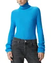 Pinko High-neck Ribbed Cashmere-blend Sweater With Lurex Cuffs In Turquoise/grey
