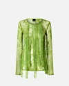 Pinko Slim-fitting Lace Sweater With Fringing In Green Spinach