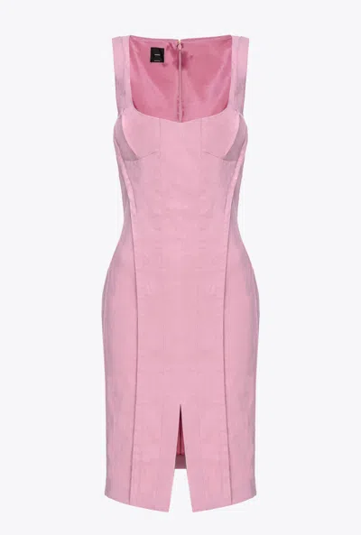 Pinko Slim-fitting Linen Dress In Fumo Orchidea