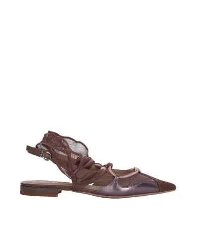 Pinko Slingback Ballerina Flats With Pointed Toe In Brown